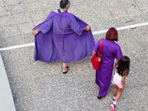 Purple robes for the scantily clad visitors